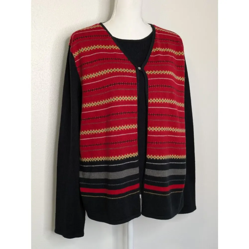 Sag Harbor Women's Solid Black Multicolor Round Neck Long Sleeve Sweater XL